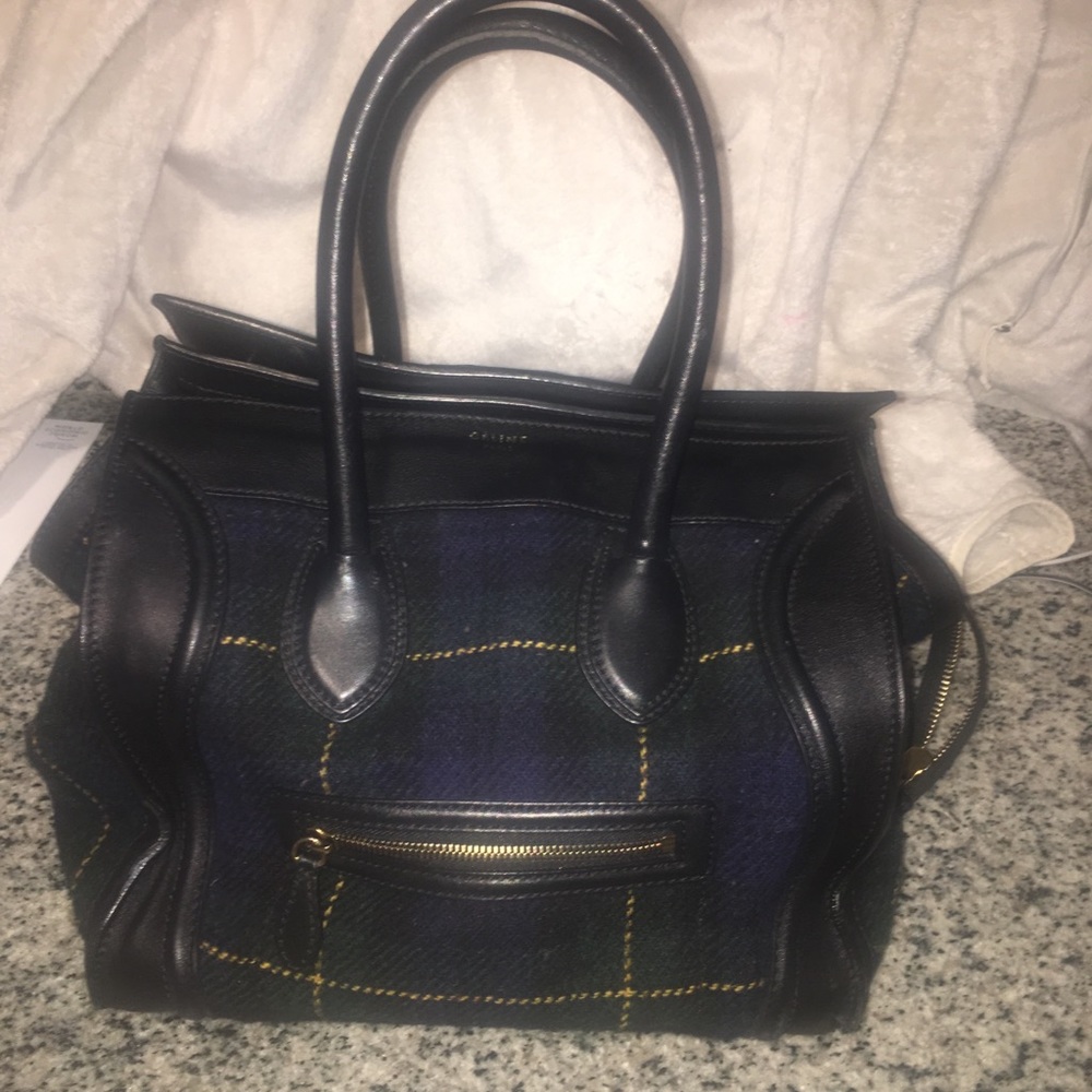 Celine Black and green tweed tartan mini luggage - Picture 4 of 5